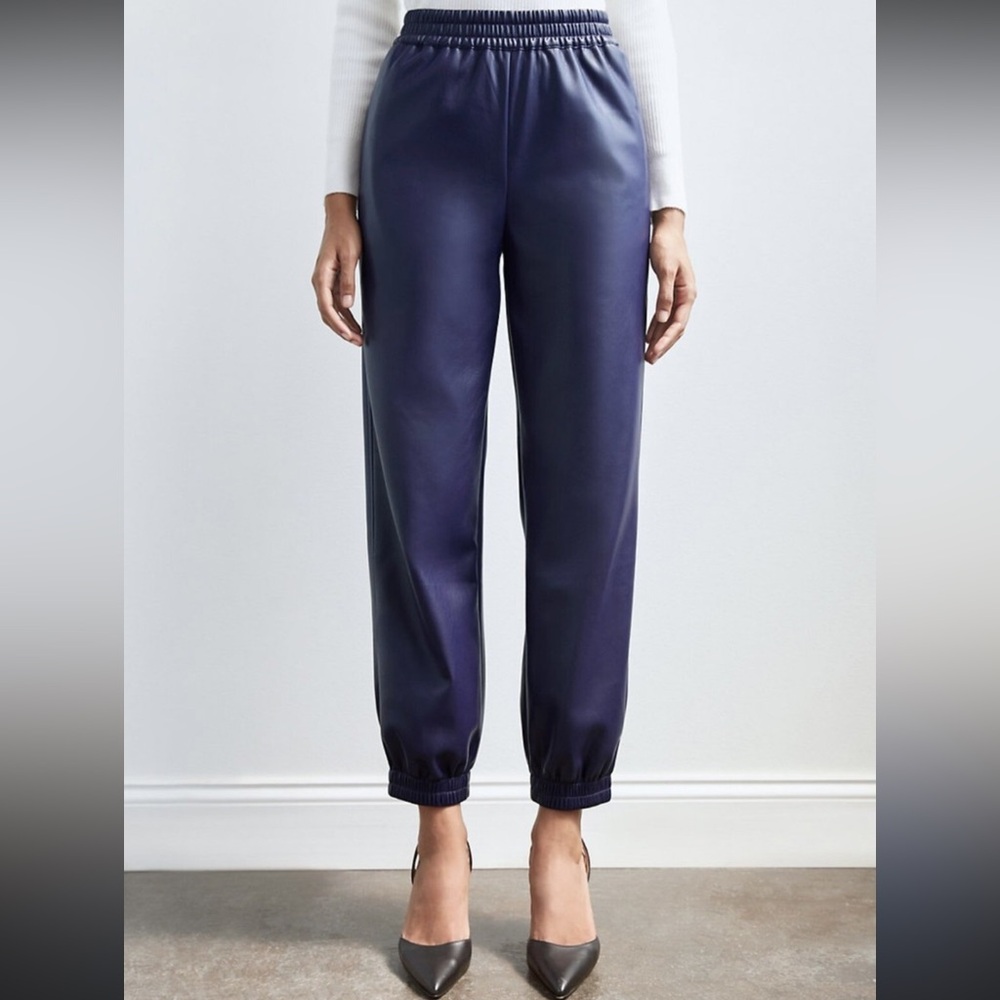 Babaton Aritzia Women’s Zedel Pant Deep Navy Blue Leather Joggers Size 1X